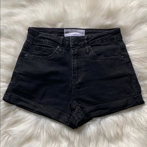 High waisted black jean shorts